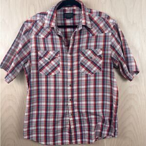 Pendleton Frontier Western Snap Shirt Men’s Large Red Plaid Short Sleeve